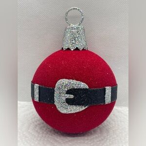 Pier 1 Vintage Santa Claus Belt Christmas Ball Glitter Red Rare Ornament HTF